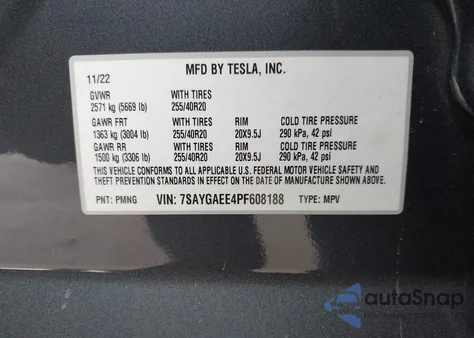 2023 Tesla Model Y Awd/Long Range Dual Motor All-Wheel Drive из США, поврежденный, VIN 7SAYGAEE4PF608188